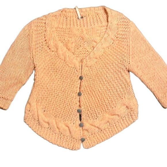 Free People Girls Cardigan Sweater Size‎ Medium Thick Knit Peach High Lo Hem - Picture 2 of 7